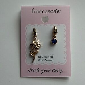 Francesca’s Birthstone Charm Set | December Blue Topaz CZ | Gold | NEW